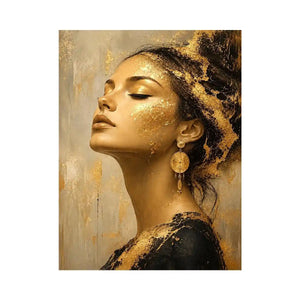 Luxury textured woman portrait canvas art with gold accents for elegant modern living room decor.
