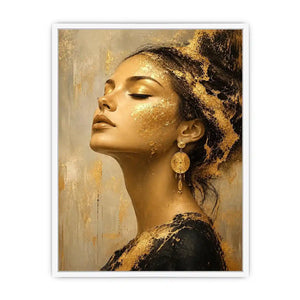 Luxury textured woman portrait canvas art with gold accents for elegant modern living room decor.