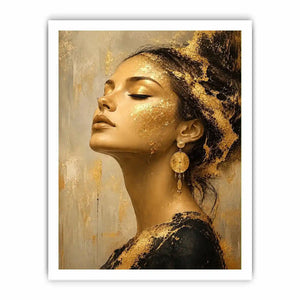 Luxury textured woman portrait canvas art with gold accents for elegant modern living room decor.