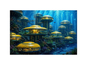 Futuristic underwater city canvas art for modern office and luxury interiors.