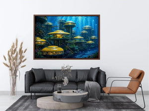 Futuristic underwater city canvas art for modern office and luxury interiors.