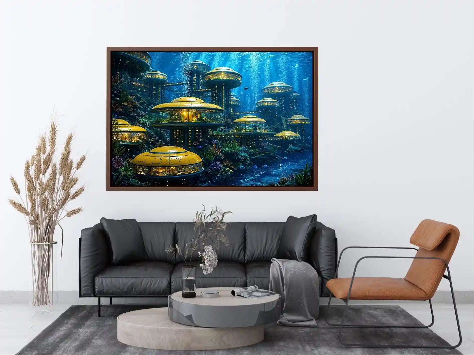 Futuristic underwater city canvas art for modern office and luxury interiors.