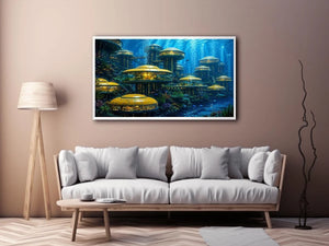 Futuristic underwater city canvas art for modern office and luxury interiors.