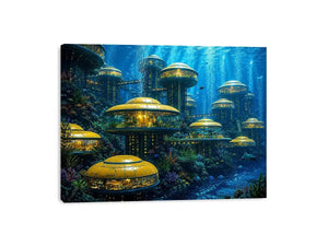 Futuristic underwater city canvas art for modern office and luxury interiors.