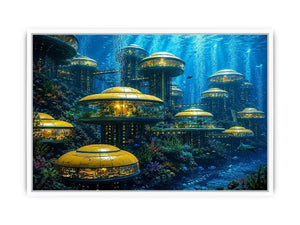 Futuristic underwater city canvas art for modern office and luxury interiors.