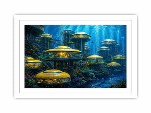 Futuristic underwater city canvas art for modern office and luxury interiors.