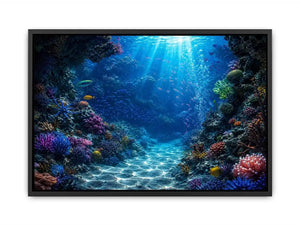 Colorful coral reef wall art for coastal bedroom and beach house decor.