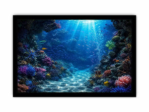 Colorful coral reef wall art for coastal bedroom and beach house decor.