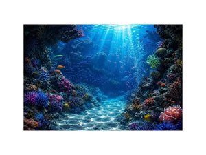 Colorful coral reef wall art for coastal bedroom and beach house decor.