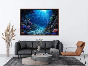 Colorful coral reef wall art for coastal bedroom and beach house decor.