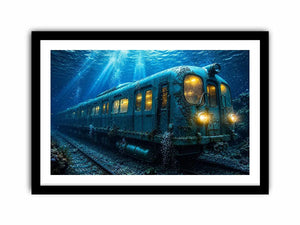 Underwater train canvas print for industrial loft and modern office decor.