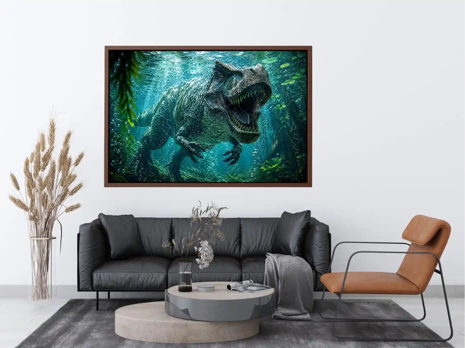 Underwater dinosaur wall art for bold kids room and gaming decor.