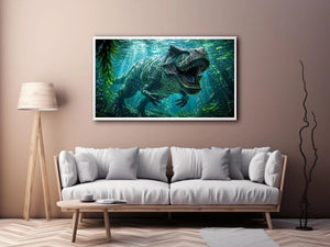 Underwater dinosaur wall art for bold kids room and gaming decor.