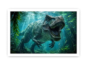 Underwater dinosaur wall art for bold kids room and gaming decor.
