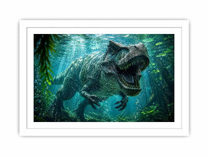 Underwater dinosaur wall art for bold kids room and gaming decor.