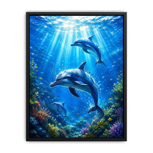 Dolphin canvas print for coastal living room and beach-inspired decor.