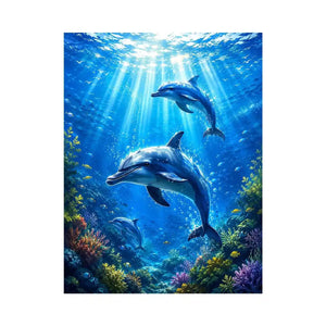 Dolphin canvas print for coastal living room and beach-inspired decor.