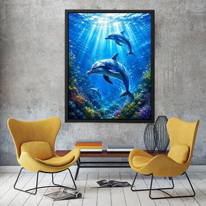 Dolphin canvas print for coastal living room and beach-inspired decor.