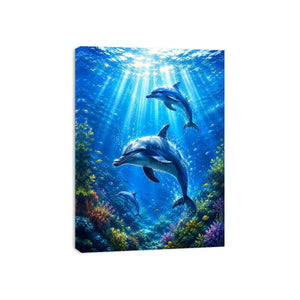Dolphin canvas print for coastal living room and beach-inspired decor.