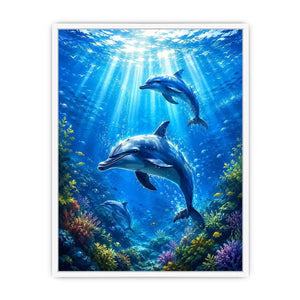 Dolphin canvas print for coastal living room and beach-inspired decor.