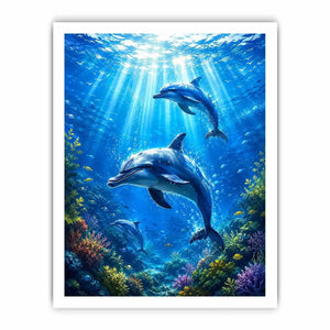 Dolphin canvas print for coastal living room and beach-inspired decor.