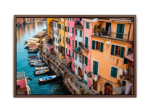 Mediterranean canal wall decor for colorful dining room interiors.