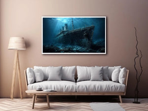 Underwater Titanic shipwreck photography artwork canvas art for elegant modern interior decor