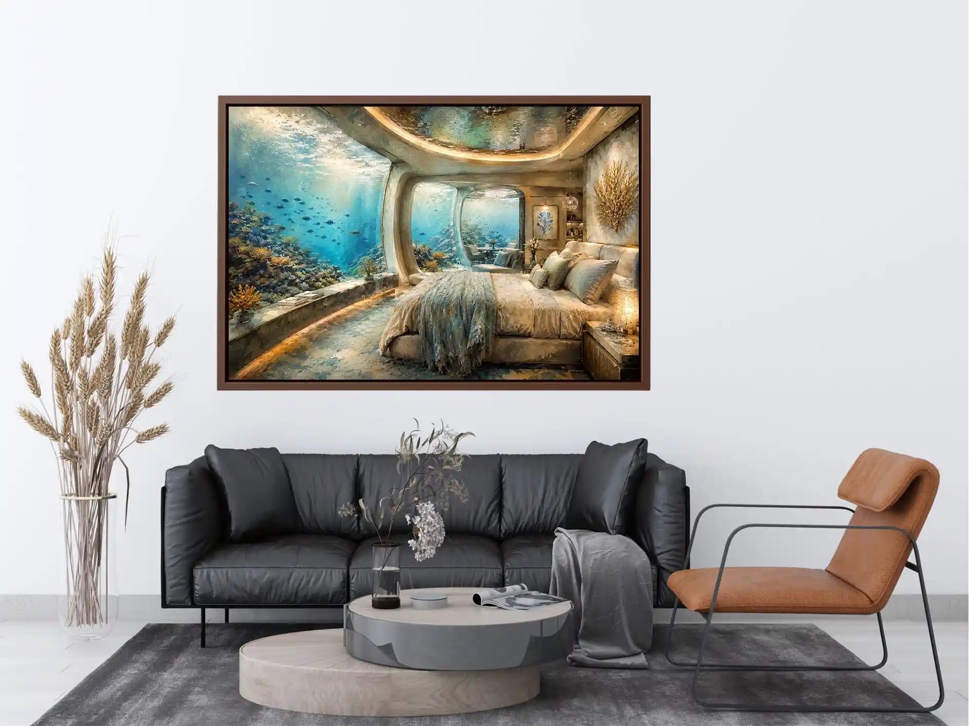 Luxury underwater bedroom ocean photography canvas art for elegant modern interior decor