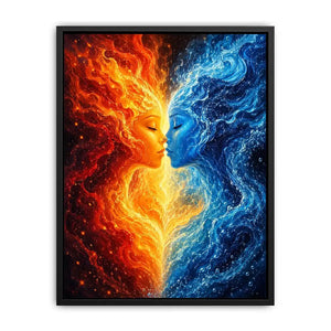Abstract fire and water duality portrait canvas art for elegant modern interior decor