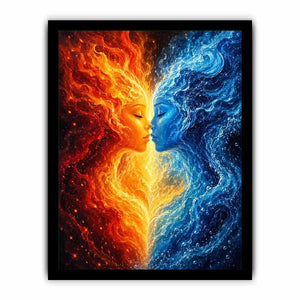Abstract fire and water duality portrait canvas art for elegant modern interior decor