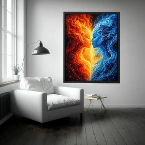 Abstract fire and water duality portrait canvas art for elegant modern interior decor
