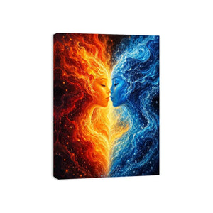 Abstract fire and water duality portrait canvas art for elegant modern interior decor
