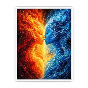 Abstract fire and water duality portrait canvas art for elegant modern interior decor
