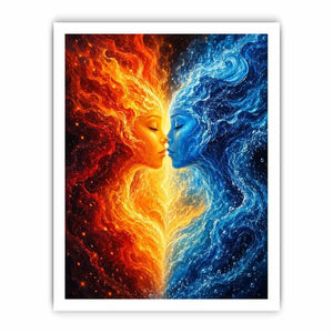 Abstract fire and water duality portrait canvas art for elegant modern interior decor
