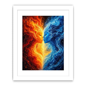 Abstract fire and water duality portrait canvas art for elegant modern interior decor