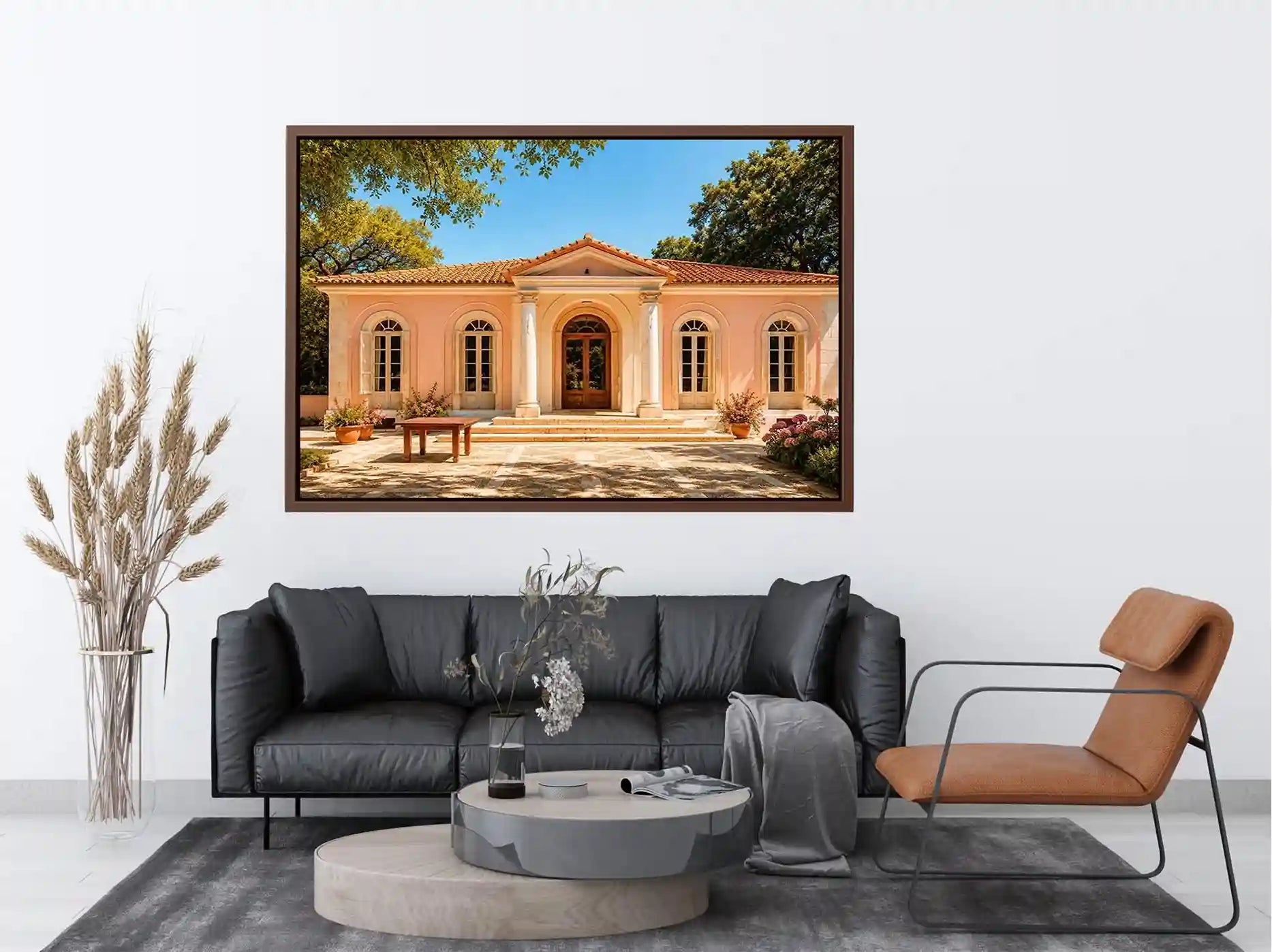 Elegant pastel villa architecture artwork canvas art for elegant modern interior decor