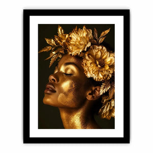 Golden floral portrait artwork canvas art for elegant modern interior decor