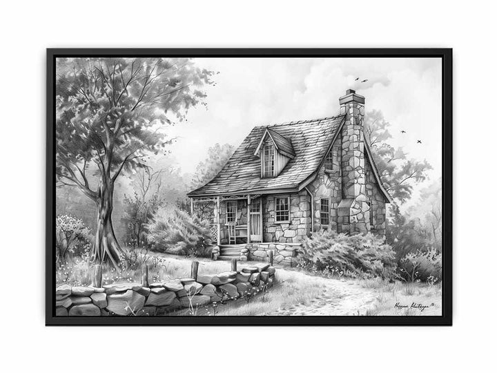 Cottage Drawing canvas Print