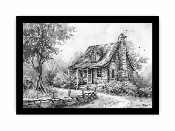 Cottage Drawing framed Print