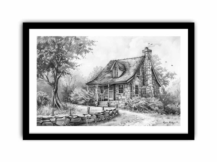 Cottage Drawing framed Print