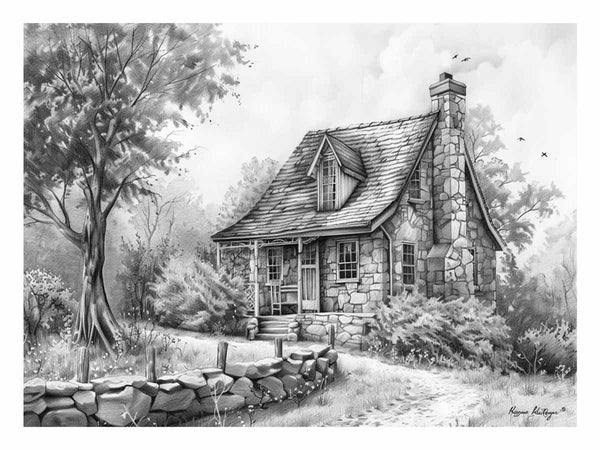 Cottage Drawing Art Print