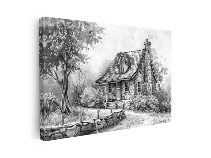 Cottage Drawing canvas Print