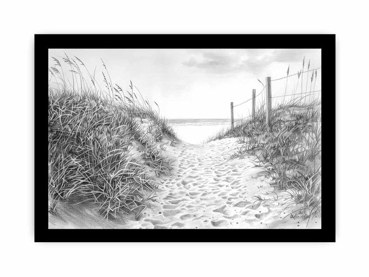Beach Path Drawing framed Print