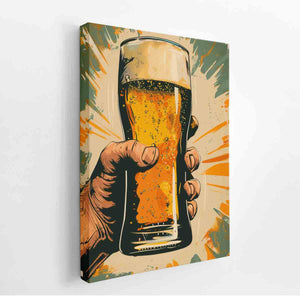 Retro pop art beer glass illustration for home bar wall decor.