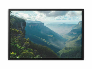 Misty blue mountain landscape canvas art for modern living room decor.
