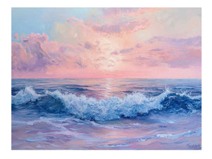 Pastel ocean wave canvas art for serene bedroom decor.