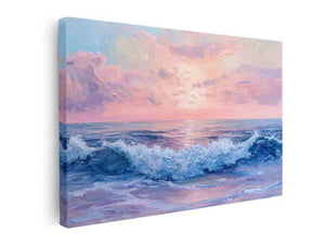 Pastel ocean wave canvas art for serene bedroom decor.