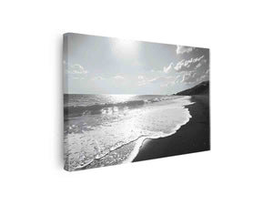 Black and white coastal beach canvas art for calm modern living room decor.