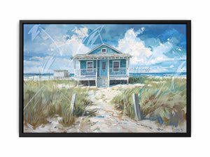 Turquoise coastal beach house canvas art for airy living room or beach house decor.