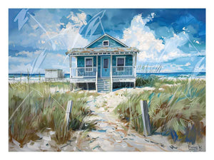 Turquoise coastal beach house canvas art for airy living room or beach house decor.